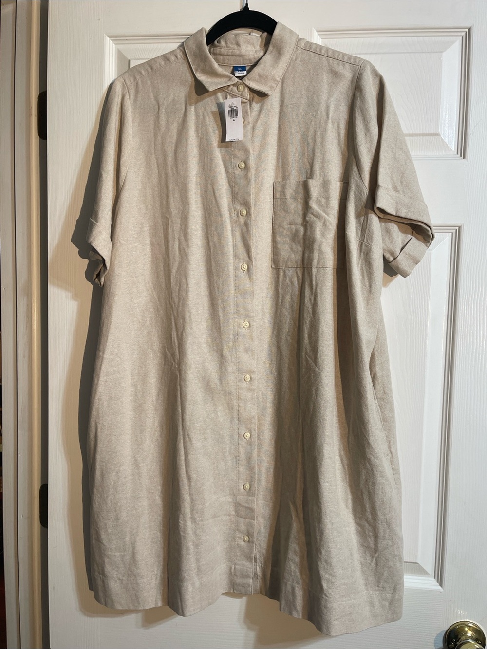 Old Navy Neutral Beige Button-Front Mini Shirt Dress
